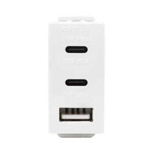 מטען 3 יציאות USB 2C+A PD 20W לבן 1 מודול ניסקו סוויץ' מטען 3 יציאות USB 2C+A PD 20W לבן 1 מודול ניסקו סוויץ'