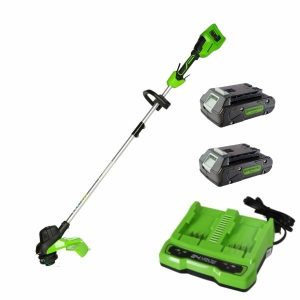 חרמש/קוצץ קנטים 33 ס"מ 48V (2X24V) Brushless+שתי סוללות 2Ah + מטען Dual Port 24V (2A) greenworks חרמש/קוצץ קנטים 33 ס"מ 48V (2X24V) Brushless+שתי סוללות 2Ah + מטען Dual Port 24V (2A) greenworks