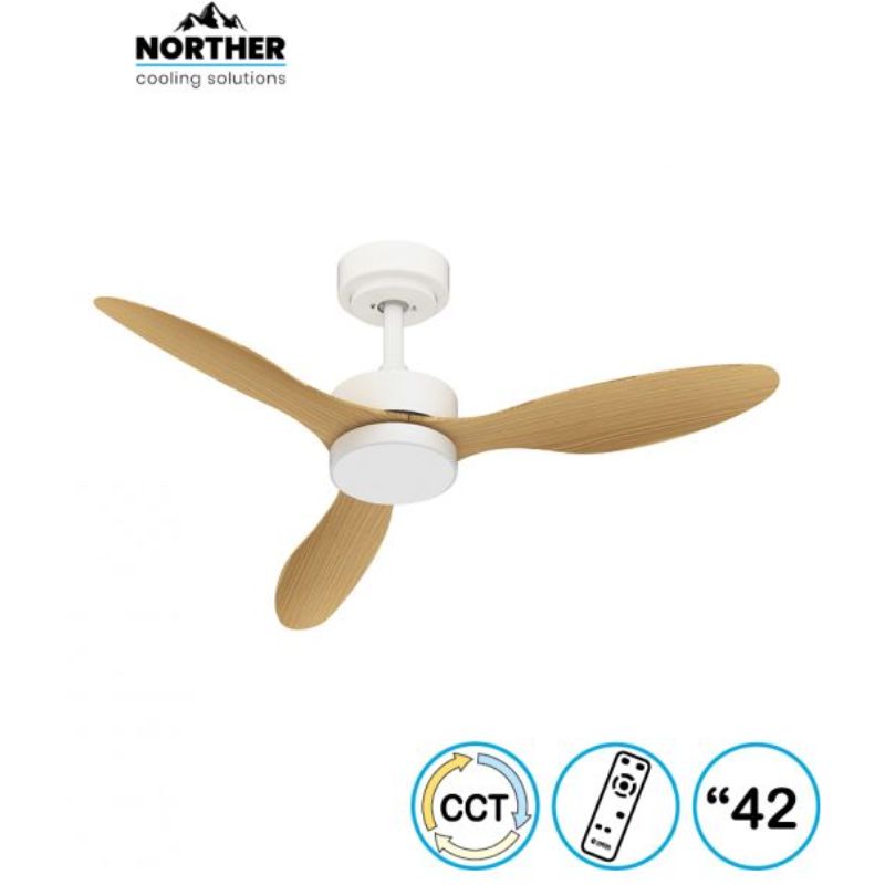 מאוורר תקרה 42" VERMONT +שלט ולד 24W CCT לבן+עץ NORTHER מאוורר תקרה 42" VERMONT +שלט ולד 24W CCT לבן+עץ NORTHER